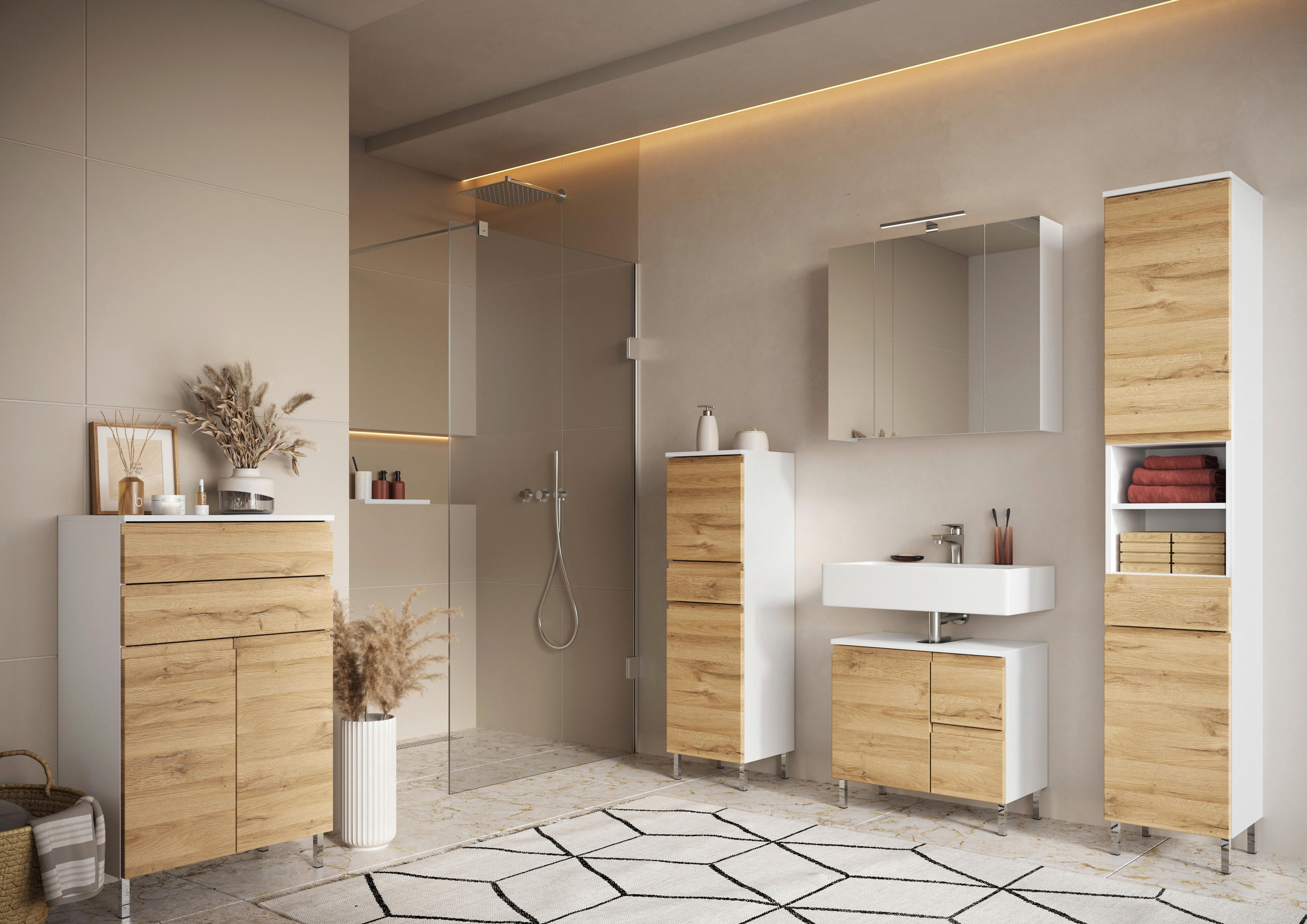 MIDISCHRANK 60/97/34 cm  - Chromfarben/Eichefarben, MODERN, Holzwerkstoff/Metall (60/97/34cm) - Germania