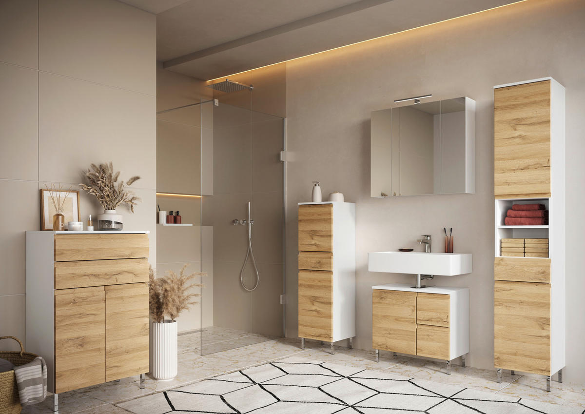 MIDISCHRANK 60/97/34 cm  - Chromfarben/Eichefarben, MODERN, Holzwerkstoff/Metall (60/97/34cm) - Germania