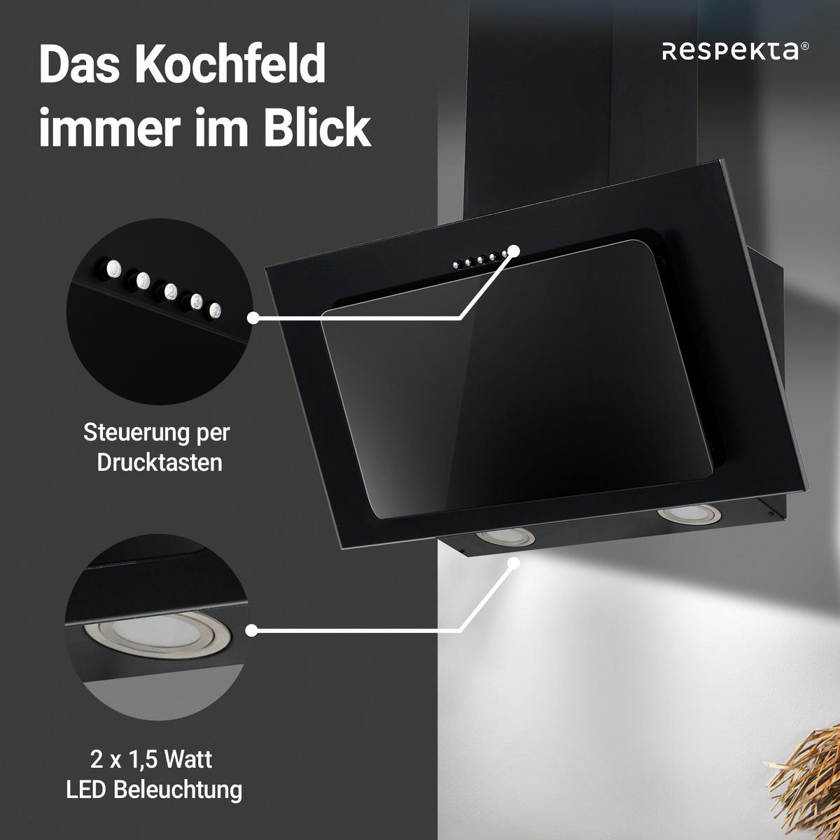 DUNSTABZUGSHAUBE CH33060SB  - Schwarz, Trend, Glas/Metall (59,5/68,1-101,1/29cm) - Respekta