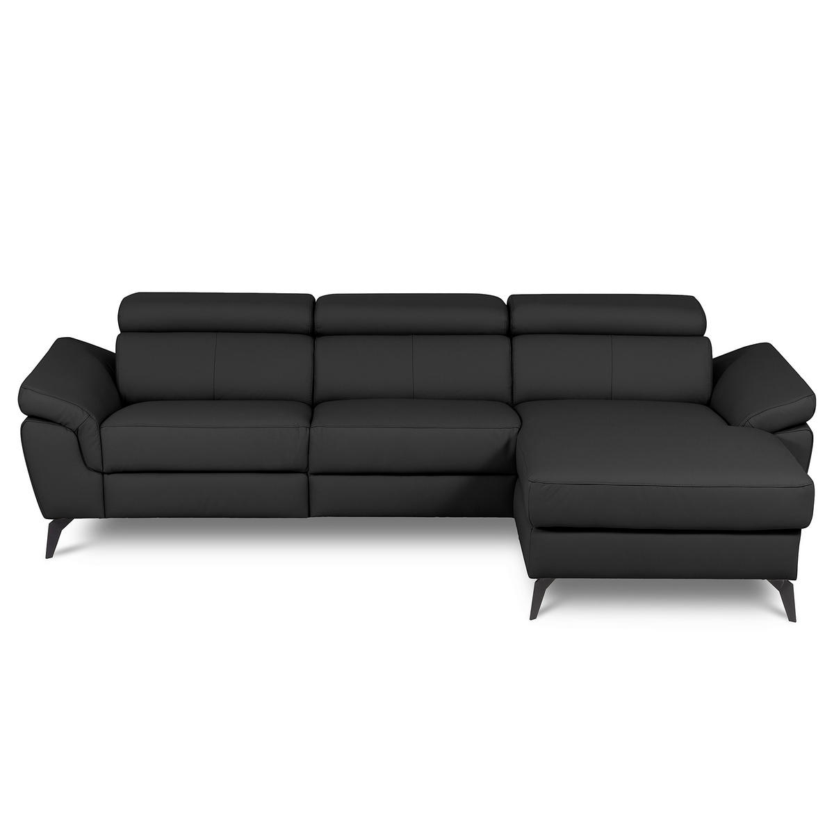 ECKSOFA SONO in Lederlook Echtleder Schwarz Armteilverstellung, Kopfteilverstellung  252/179 cm  - Schwarz, Design, Leder/Textil (252/179cm) - Livetastic