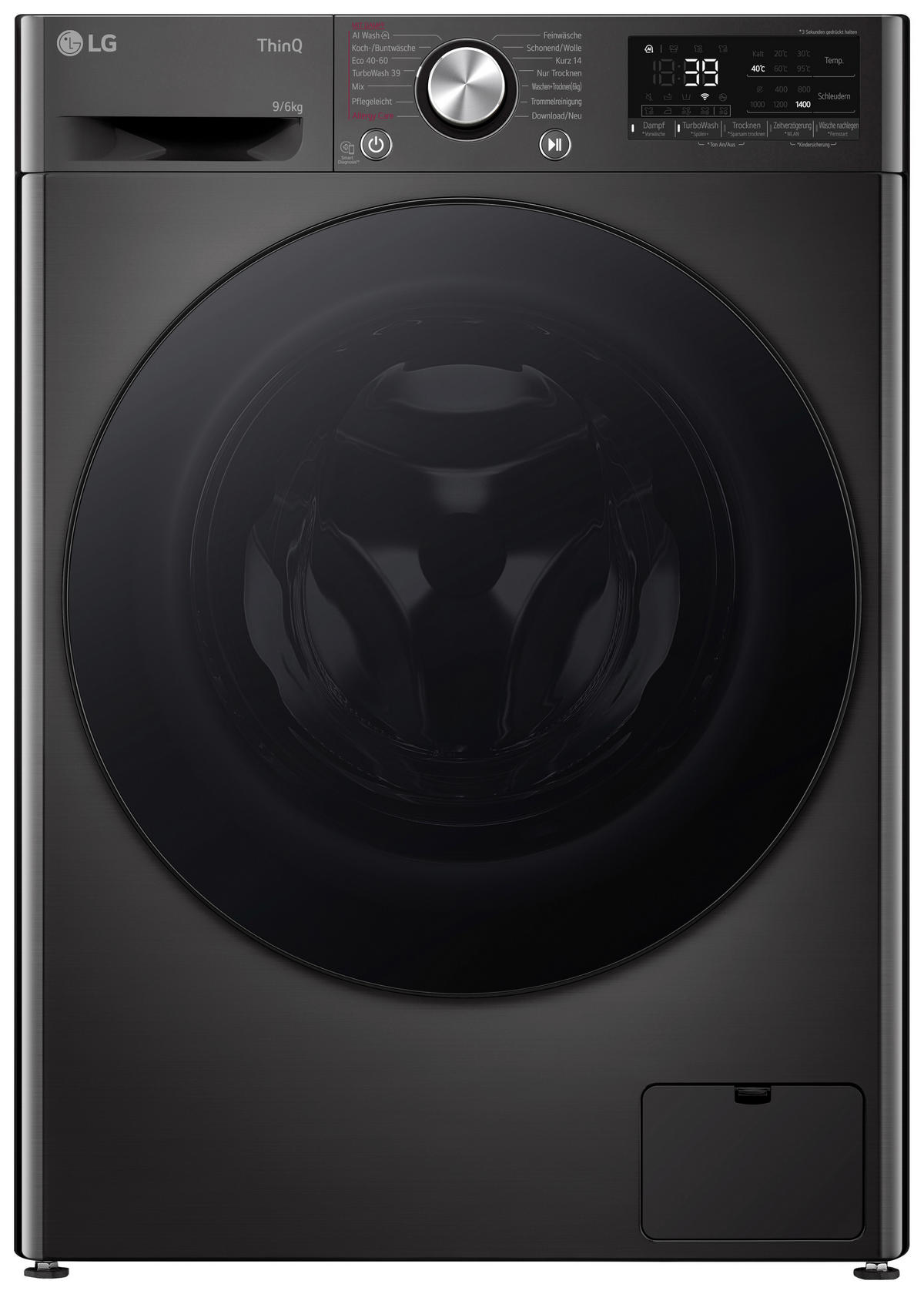 WASCHTROCKNER W4WR7096YB  - Schwarz, Trend, Glas/Kunststoff (60/85/62cm) - LG