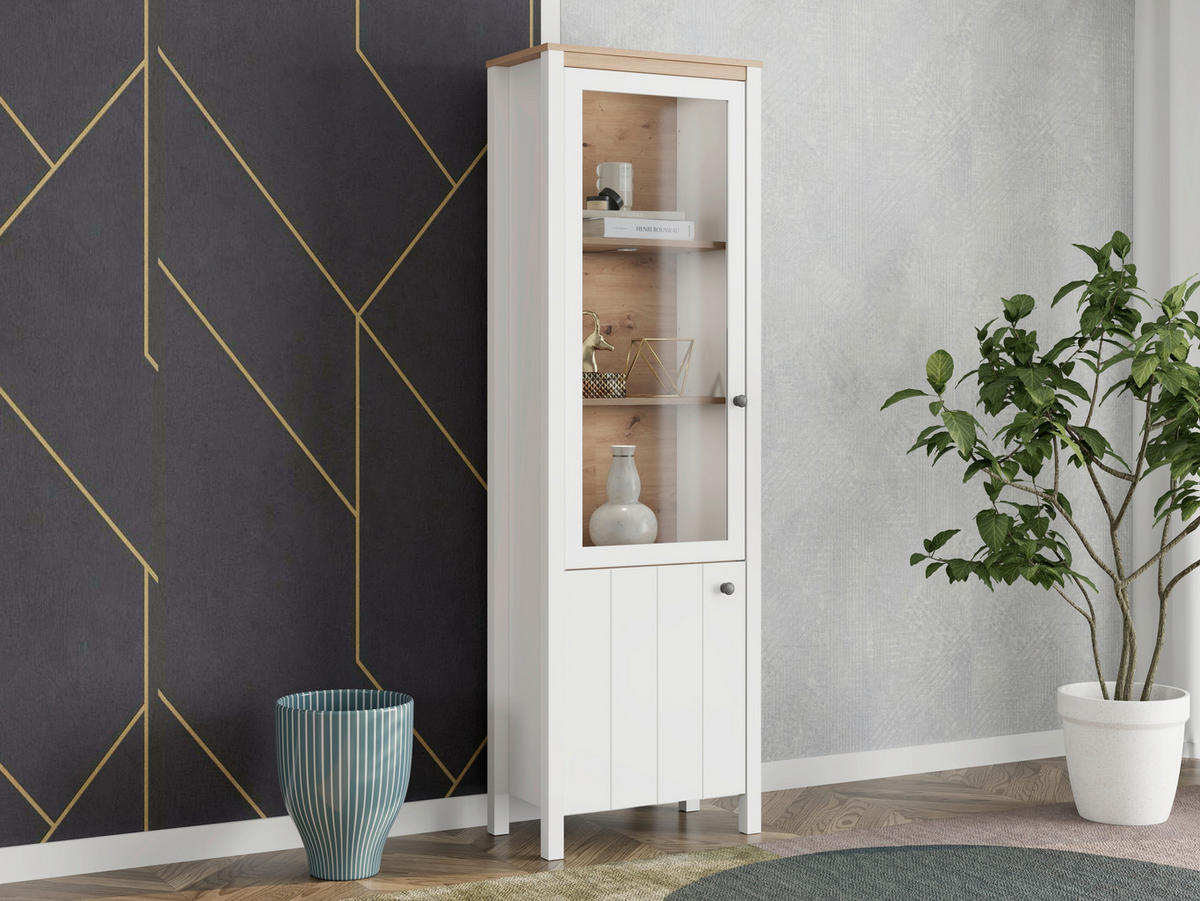 VITRINA 60/33,5/191 cm   - bijela/bakrenaste boje, Basics, staklo/drvni materijal (60/33,5/191cm)