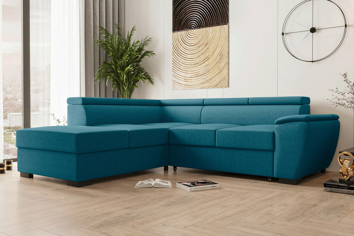 ECKSOFA Petrol Flachgewebe  - Petrol/Schwarz, KONVENTIONELL, Kunststoff/Textil (220/266cm) - Carryhome