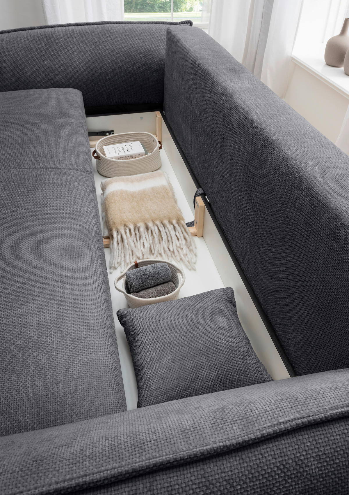BIGSOFA Mikrofaser Graphitfarben  - Chromfarben/Graphitfarben, Basics, Kunststoff/Textil (242/71/90/131cm) - Livetastic