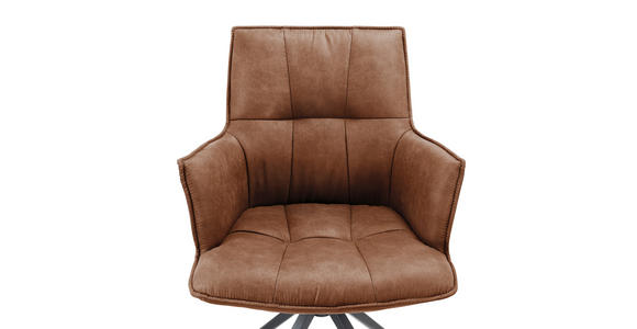 ARMLEHNSTUHL  Typenauswahl, Sitzfläche 360° drehbar, automatische Rückholfunktion Mikrofaser  - Cognac/Schwarz, Design, Textil/Metall (59/89,5/63cm) - Novel