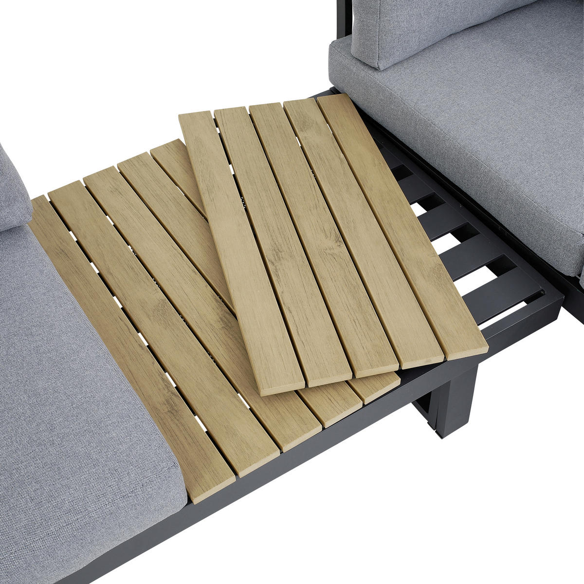 LOUNGEGARNITUR Akazie Hartholz Aluminium  - Anthrazit/Braun, MODERN, Holz/Textil (210/75/210cm) - Gardenson