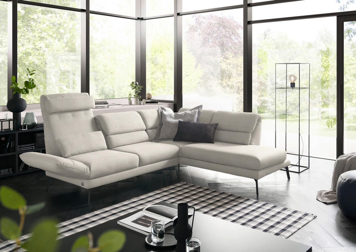 ECKSOFA in Flachgewebe Naturfarben, Beige  - Beige/Schwarz, Design, Textil/Metall (256-363/212-253cm) - Dieter Knoll