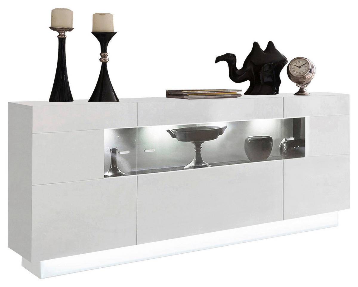 SIDEBOARD  in 160/85/43 cm  - Silberfarben/Weiß, KONVENTIONELL, Glas/Holzwerkstoff (160/85/43cm) - Livetastic