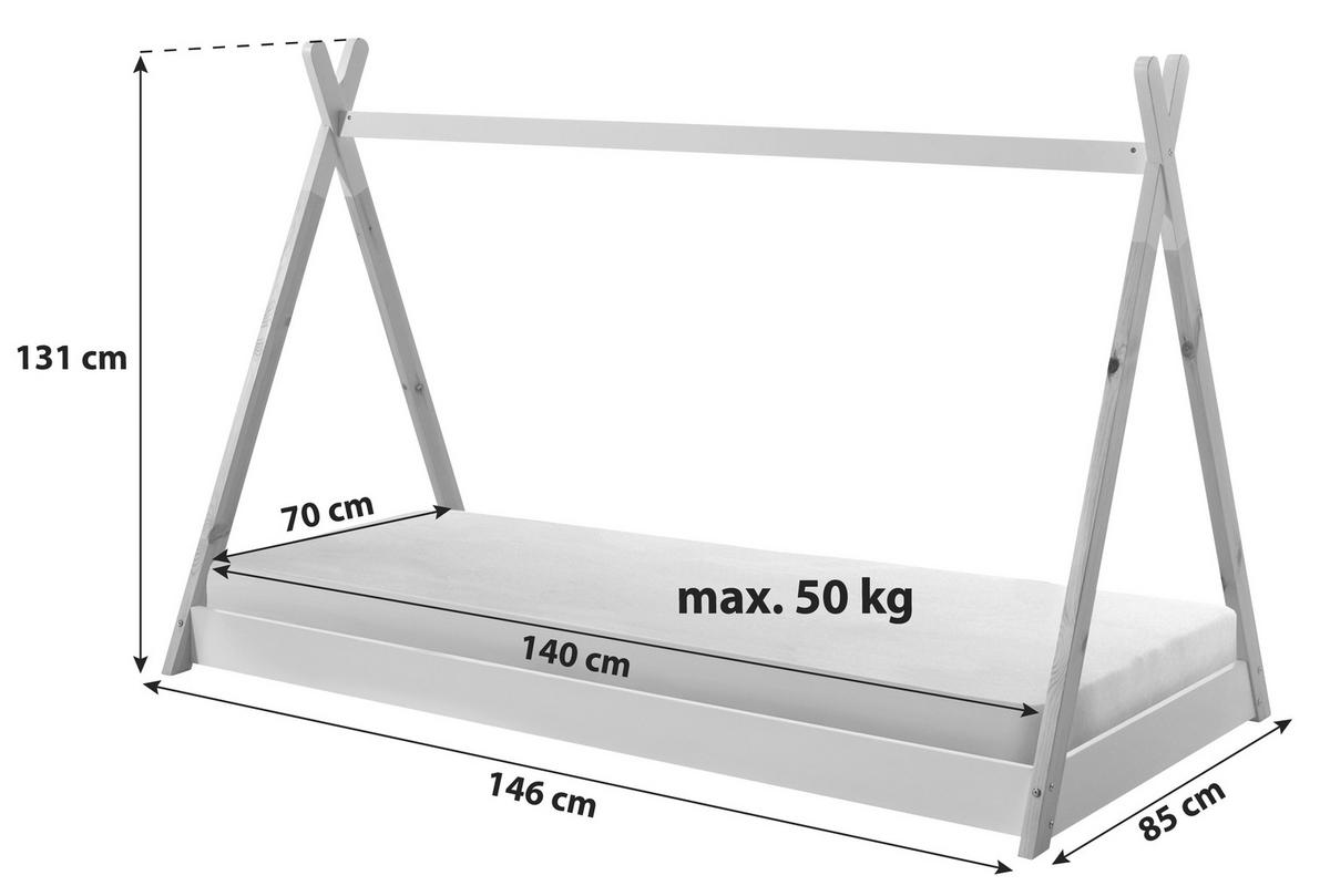 DOMČEKOVÁ POSTEĽ, 70/140 cm biela, farba borovice - biela/farba borovice, Modern, drevo/kompozitné drevo (70/140cm) - MID.YOU