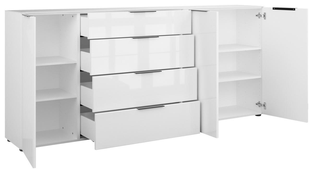 SIDEBOARD Style  in 225/98,7/40 cm  - Weiß Hochglanz/Schwarz, Basics, Glas/Holzwerkstoff (225/98,7/40cm)