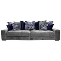 BIGSOFA Velours Grau  - Blau/Dunkelgrau, LIFESTYLE, Holz/Textil (289/90/115cm) - Carryhome