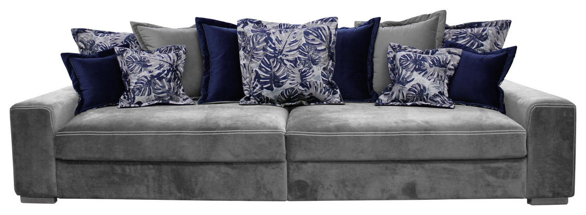 BIGSOFA Velours Grau  - Blau/Dunkelgrau, LIFESTYLE, Holz/Textil (289/90/115cm) - Carryhome