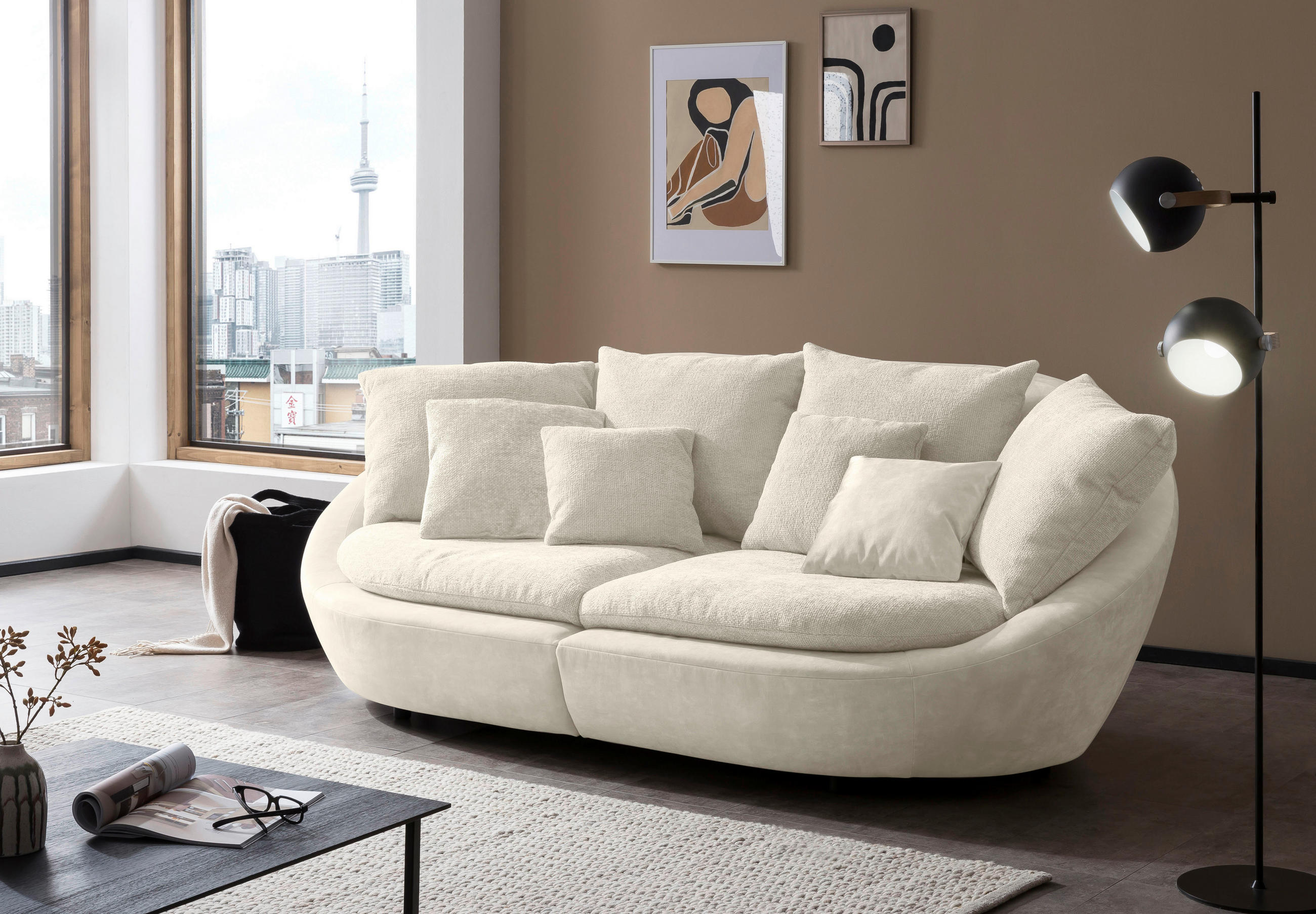 BIGSOFA Chenille Weiß, Beige  - Beige/Hellgrau, MODERN, Kunststoff/Textil (237/87/131cm) - MID.YOU