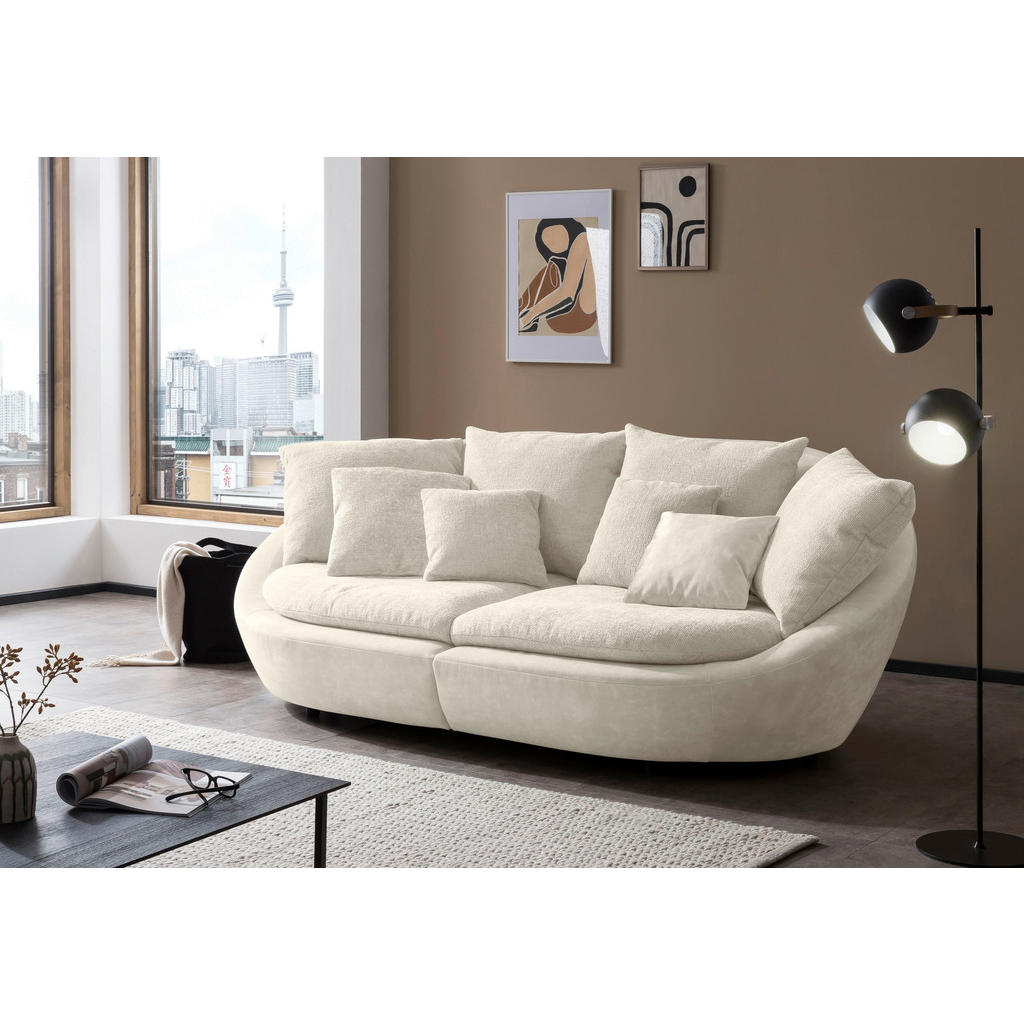 Thumbnail - Trendmanufaktur Bigsofa Maui, Weiß, Beige, Textil, 4-Sitzer, Füllung: Vlies, Polyetherschaumkern, Silikon, Schaumstofffl...