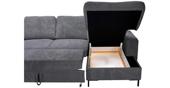 WOHNLANDSCHAFT Dunkelgrau Cord - Dunkelgrau/Schwarz, KONVENTIONELL, Textil/Metall (197/303/148cm) - Carryhome