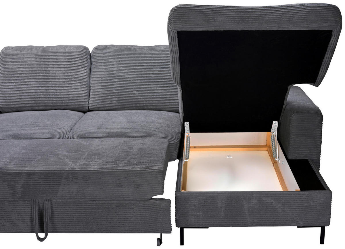 WOHNLANDSCHAFT Dunkelgrau Cord  - Dunkelgrau/Schwarz, KONVENTIONELL, Textil/Metall (197/303/148cm) - Carryhome
