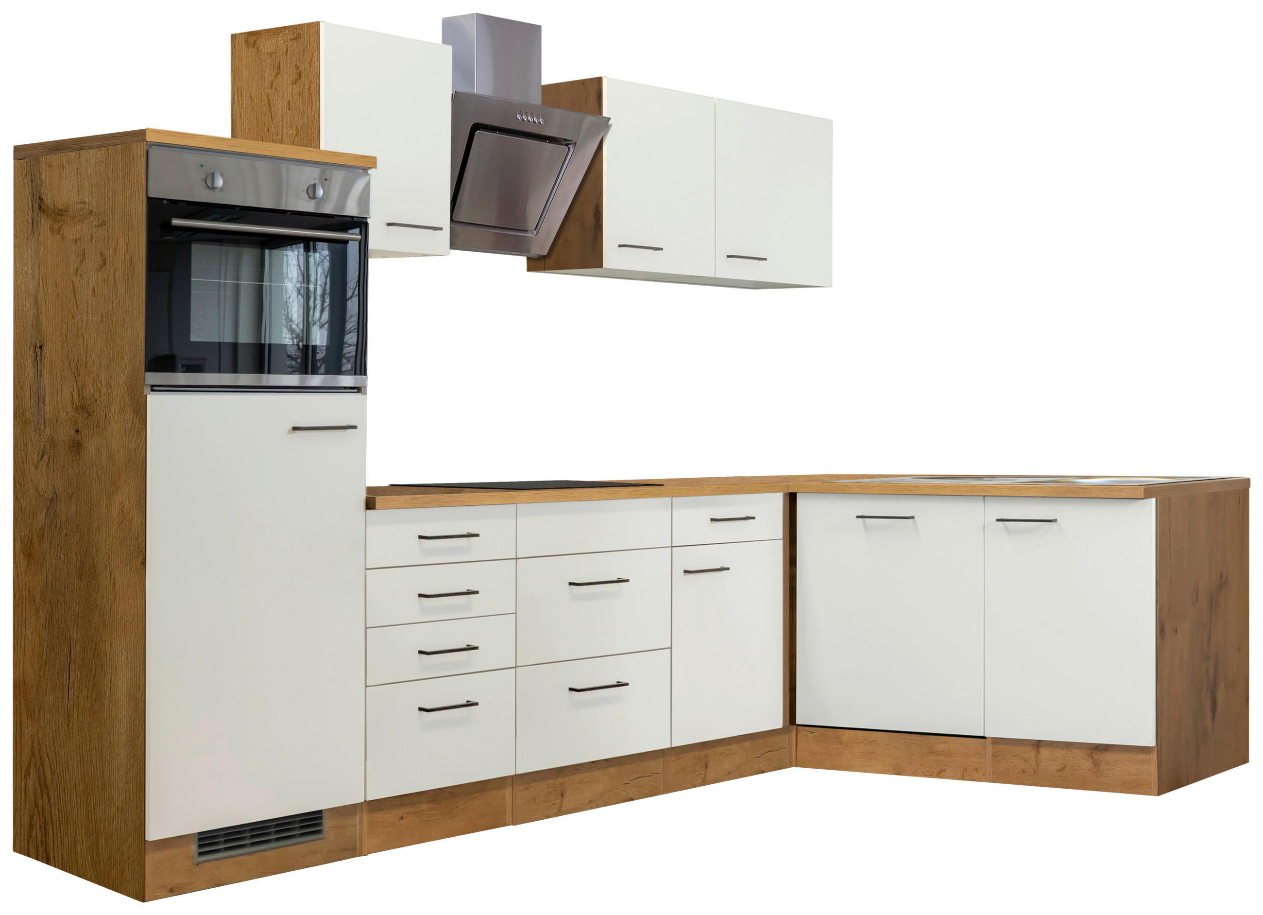 ECKKÜCHE 280/170 cm in Eichefarben, Magnolie - Eichefarben/Magnolie, MODERN, Holzwerkstoff/Metall (280/170cm) - FlexWell
