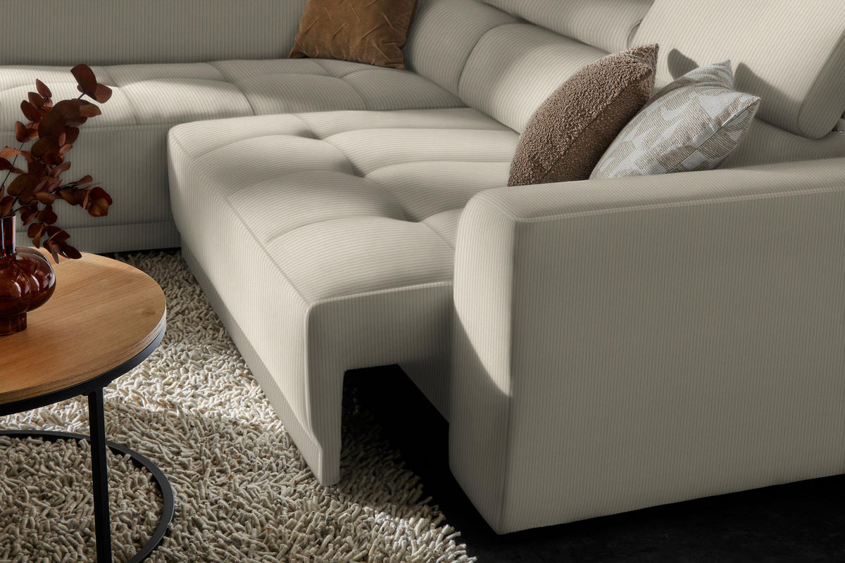 ECKSOFA in Feincord Beige  - Beige/Schwarz, Design, Kunststoff/Textil (205/284cm) - Xora