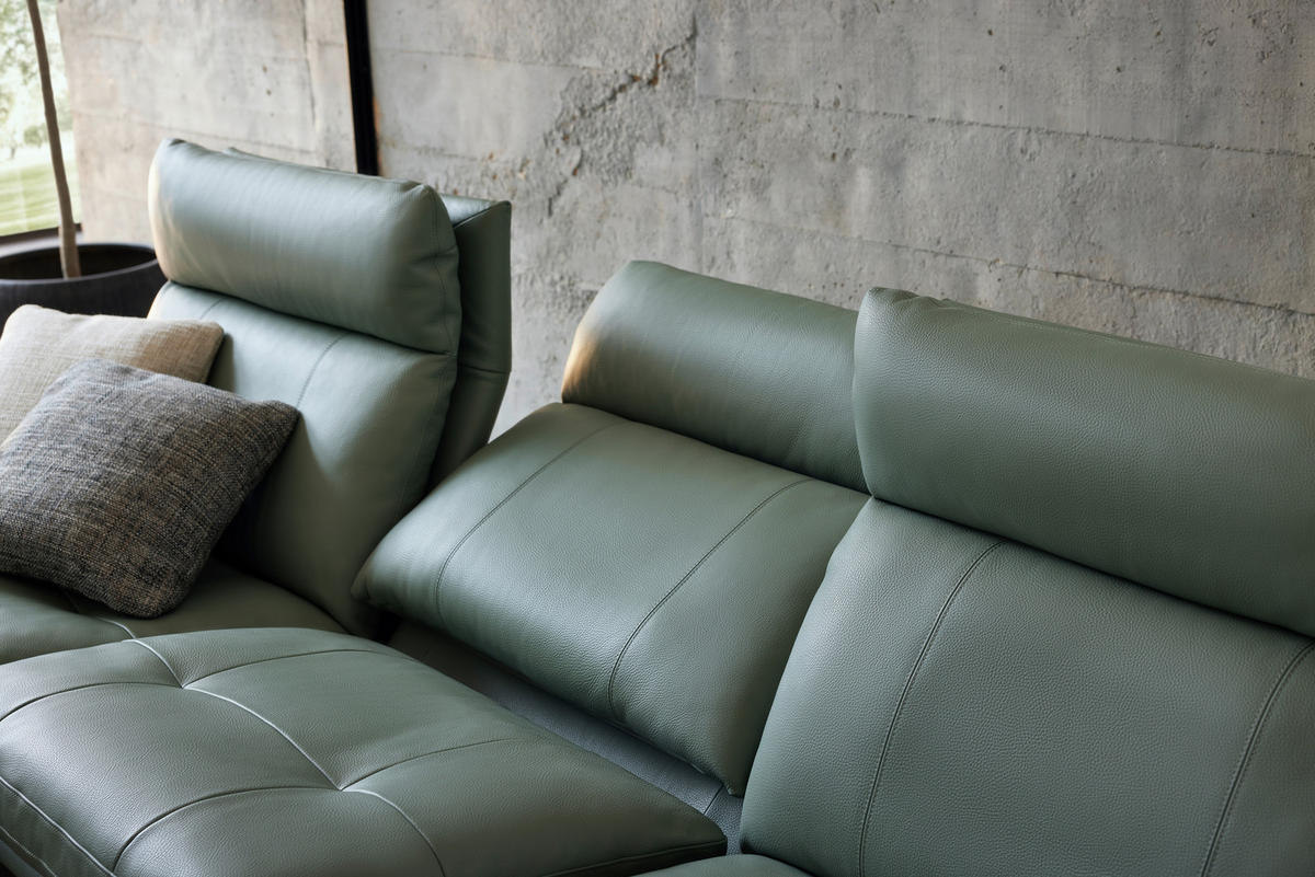 ECKSOFA Salbeigrün Echtleder  - Salbeigrün/Schwarz, KONVENTIONELL, Leder/Metall (148/277cm) - Erpo