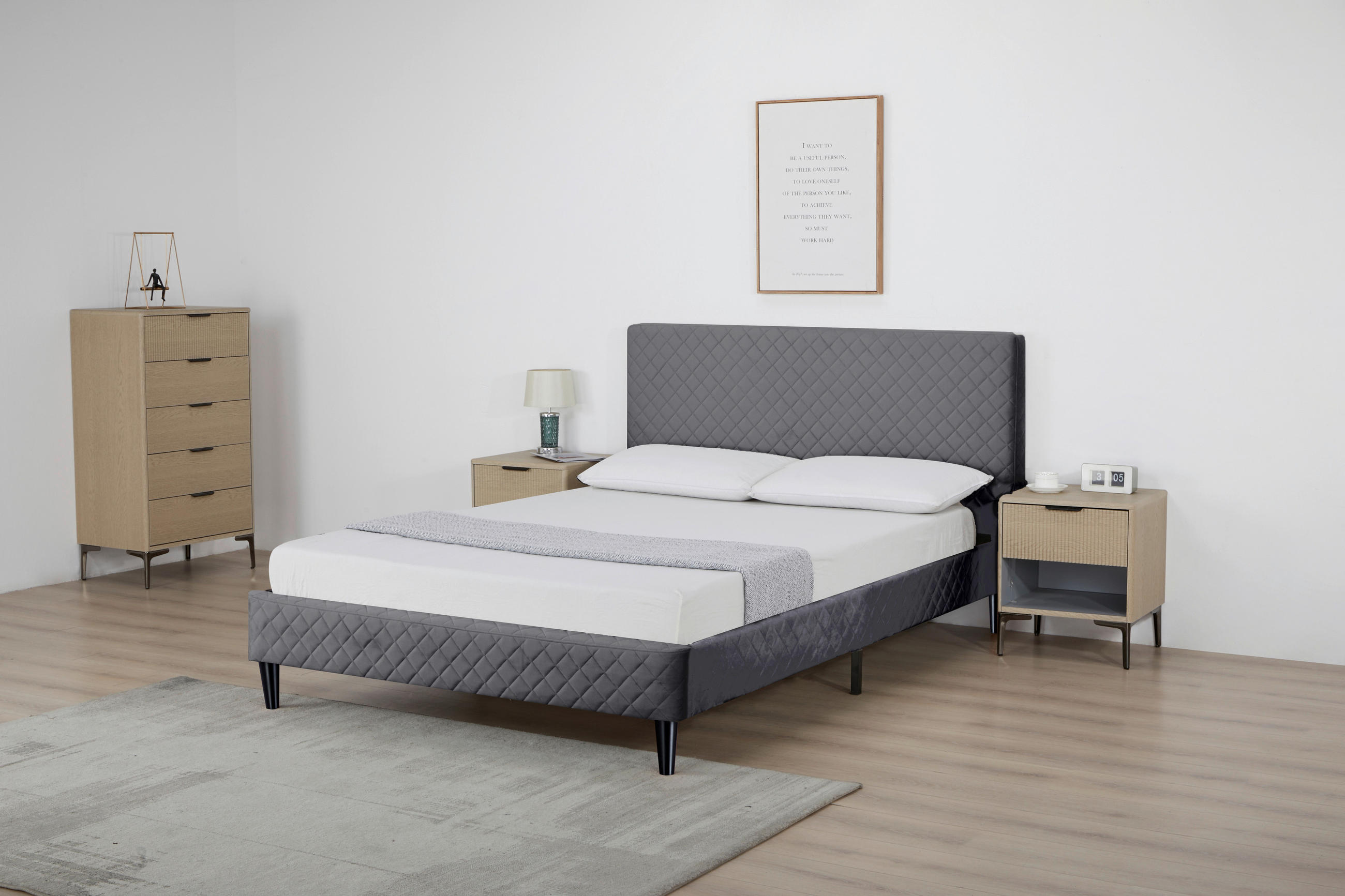 POLSTERBETT 140/200 cm,  in Grau, Lattenrost,  - Schwarz/Naturfarben, Design, Holz/Kunststoff (140/200cm) - Boxxx