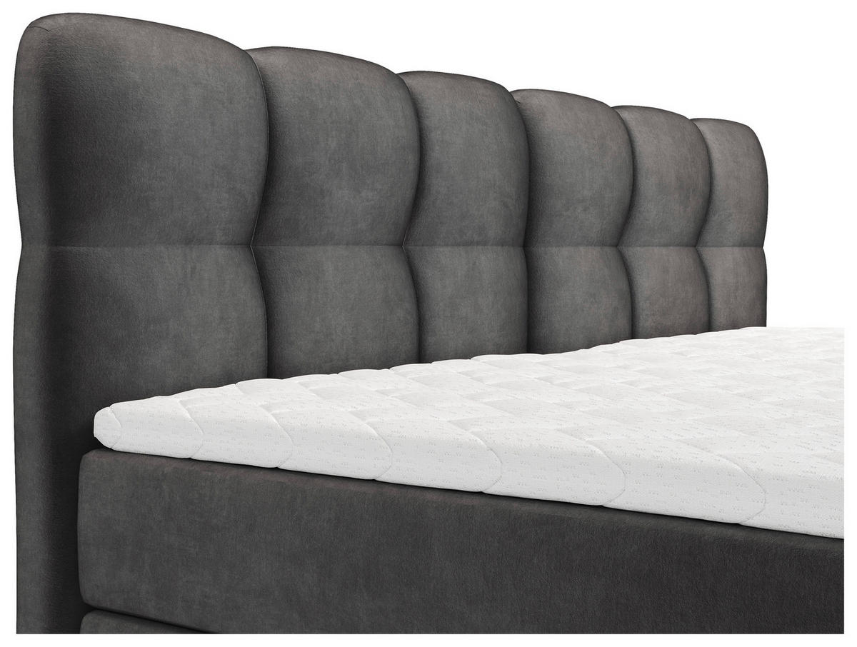 BOXBETT 240/200 cm,  in Anthrazit, Matratze, Bettkasten, Topper, H3 = fest  - Anthrazit/Schwarz, KONVENTIONELL, Kunststoff/Textil (240/200cm) - Chameo