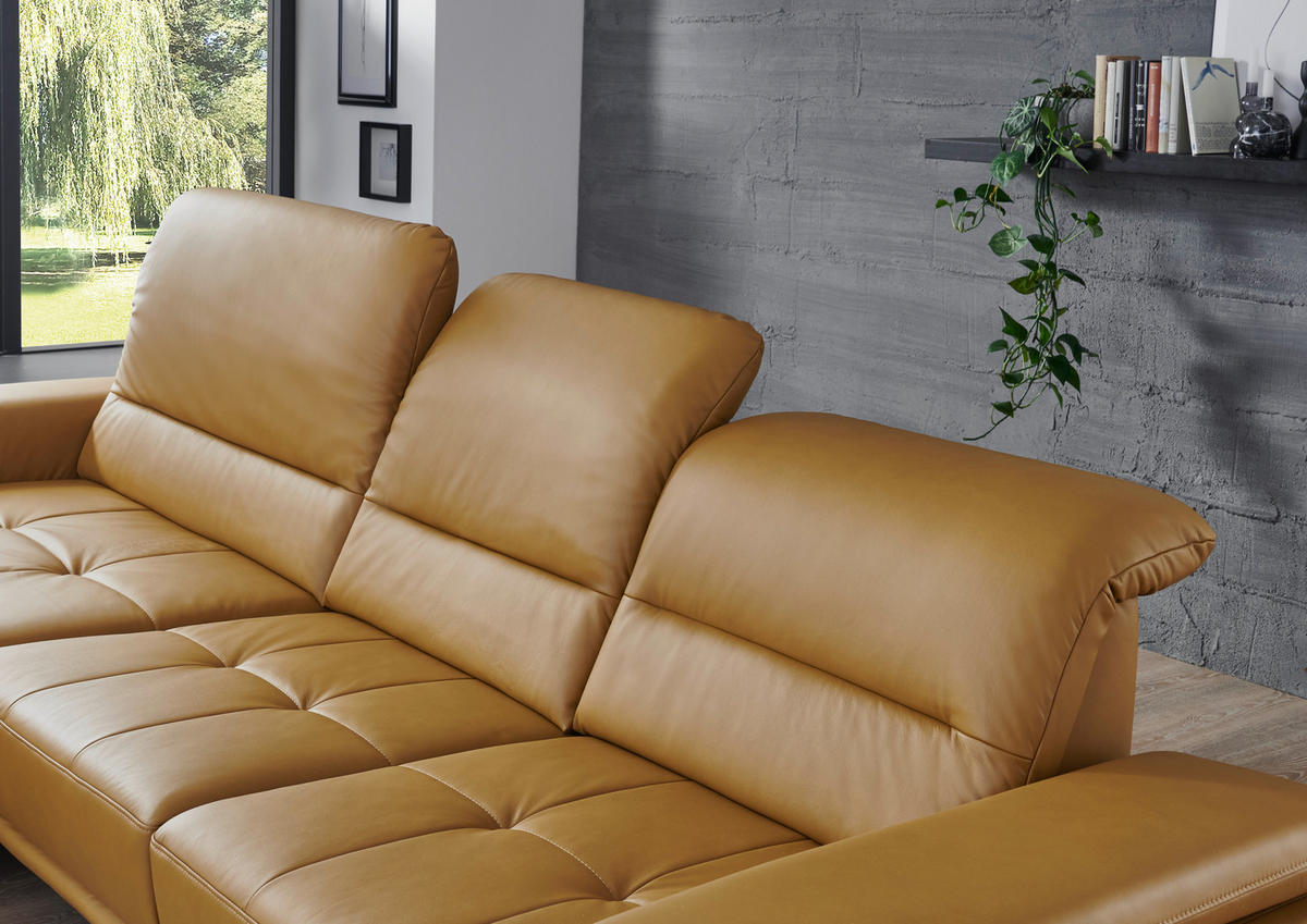 ECKSOFA Echtleder Currygelb  - Currygelb/Schwarz, Konventionell, Leder/Metall (343/193cm) - Beldomo Premium