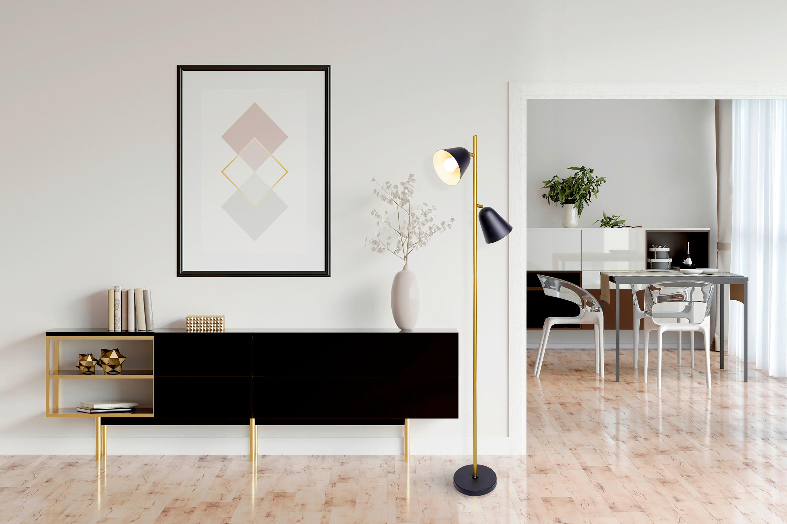 STEHLEUCHTE    - Goldfarben/Schwarz, Design, Kunststoff (145cm) - Näve