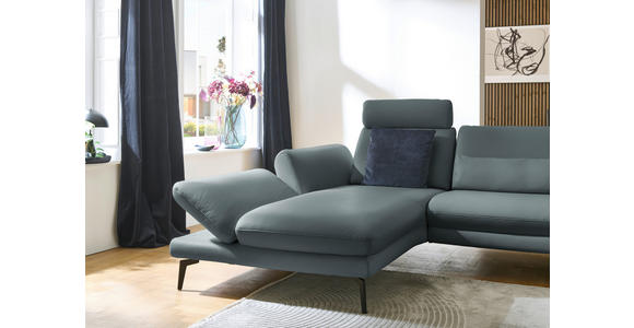 ECKSOFA in Echtleder Blaugrau 195/308 cm - Blaugrau/Schwarz, Design, Leder/Metall (195/308cm) - Dieter Knoll