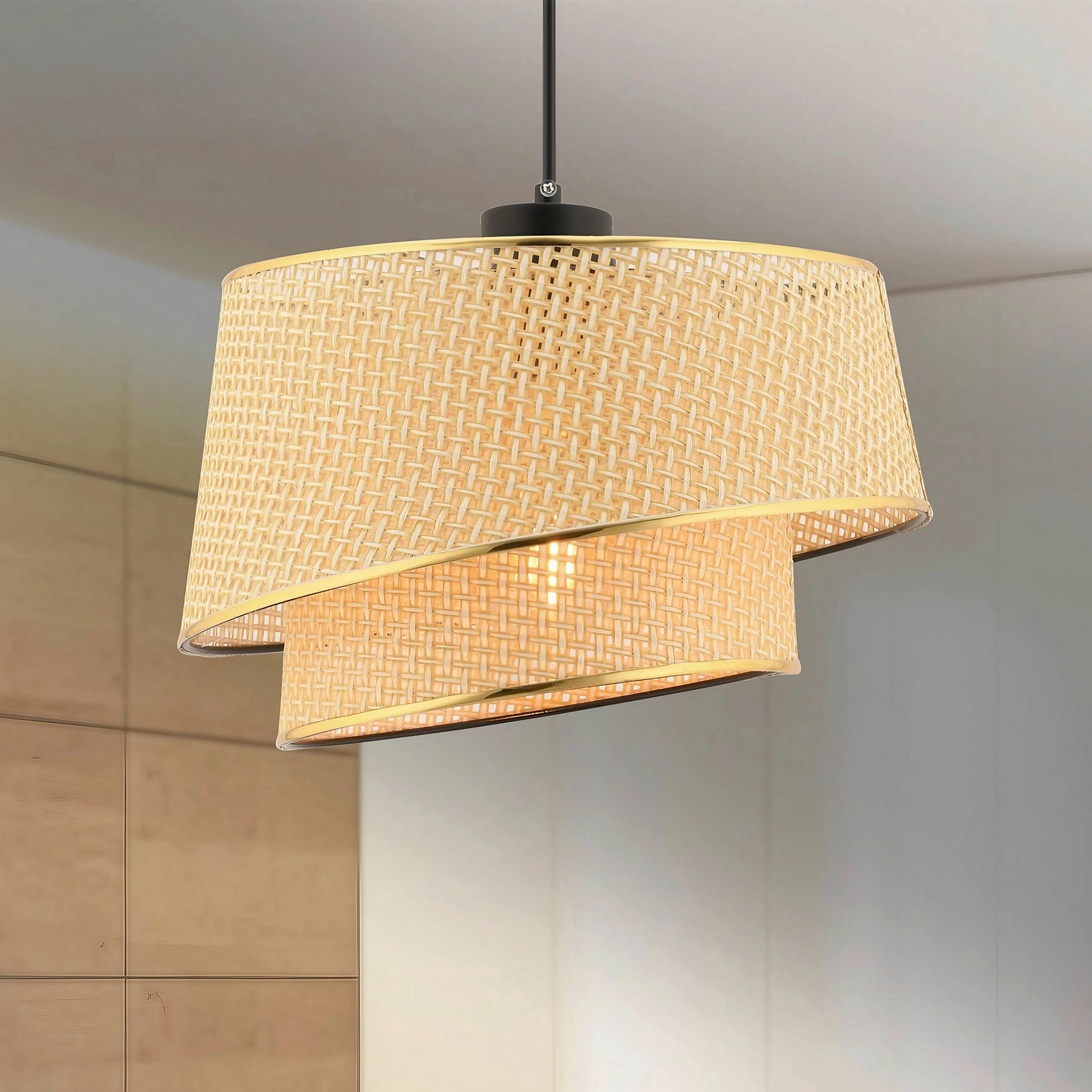 HÄNGELEUCHTE 32/65 cm   - Beige/Goldfarben, Design, Textil/Metall (32/65cm) - P & B