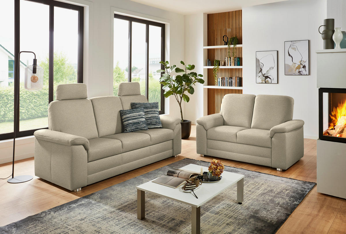 3-SITZER-SOFA Chenille Sandfarben  - Sandfarben/Alufarben, Konventionell, Textil/Metall (208/96/89cm) - Beldomo Comfort