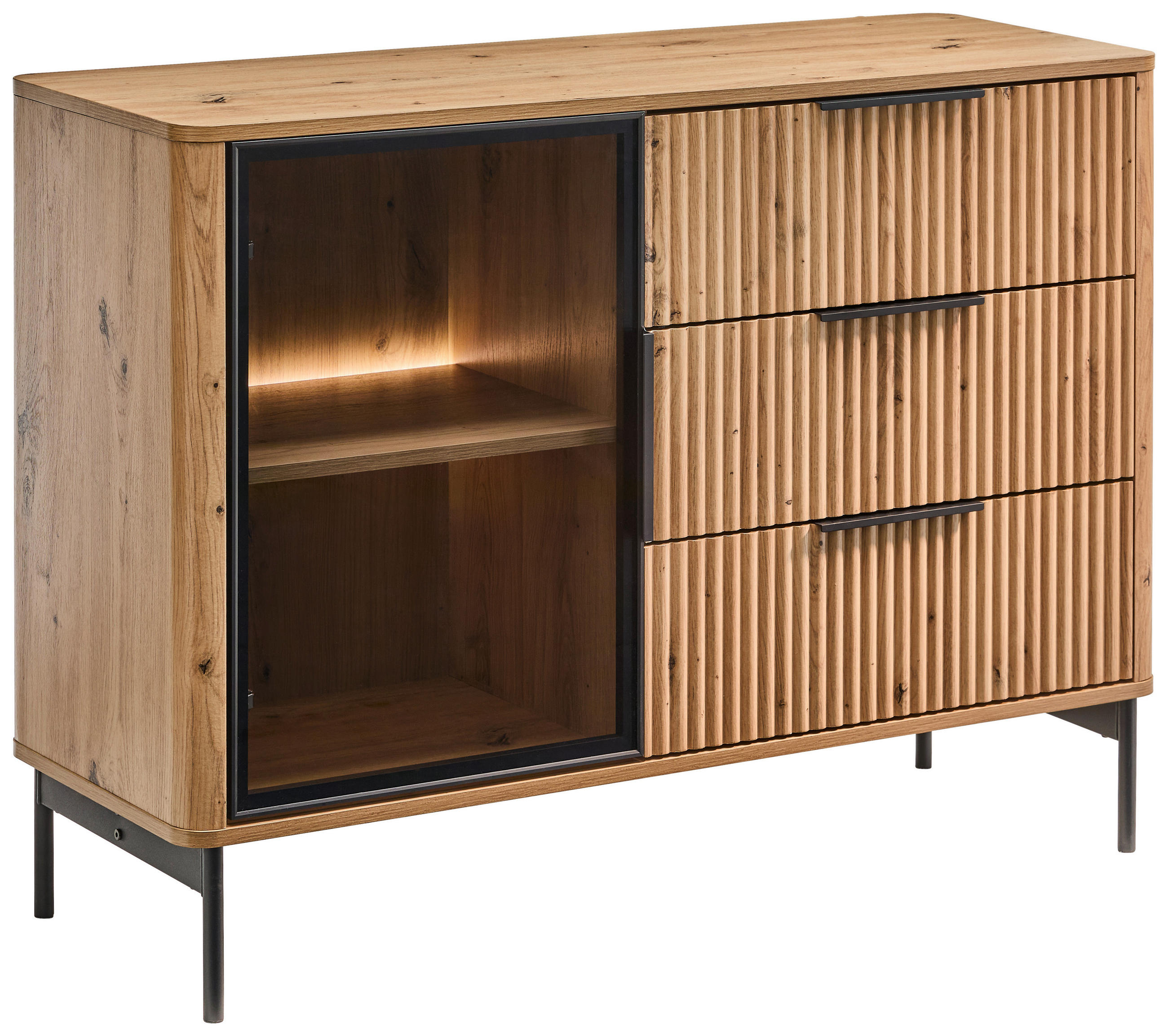 SIDEBOARD  114/82/40 cm 3 Schublade(n)  - Schwarz/Eiche Artisan, Design, Glas/Holzwerkstoff (114/82/40cm) - MID.YOU