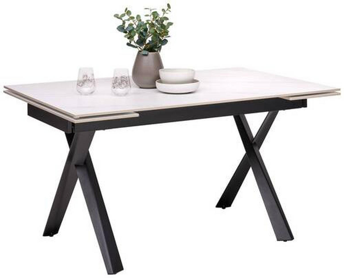 ESSTISCH in Metall, Keramik 140-200/90/76 cm  - Weiss/Schwarz, Design, Keramik/Metall (140-200/90/76cm) - Hom`in