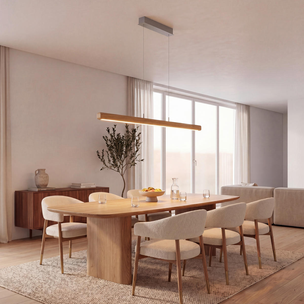 LED-PENDELLEUCHTE 121/6/105-160 cm  - Silberfarben/Braun, Design, Holz/Kunststoff (121/6/105-160cm) - Herzblut