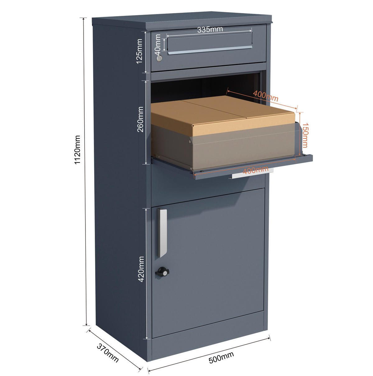 PAKETBOX  - Anthrazit, KONVENTIONELL, Metall (37/50/112cm)