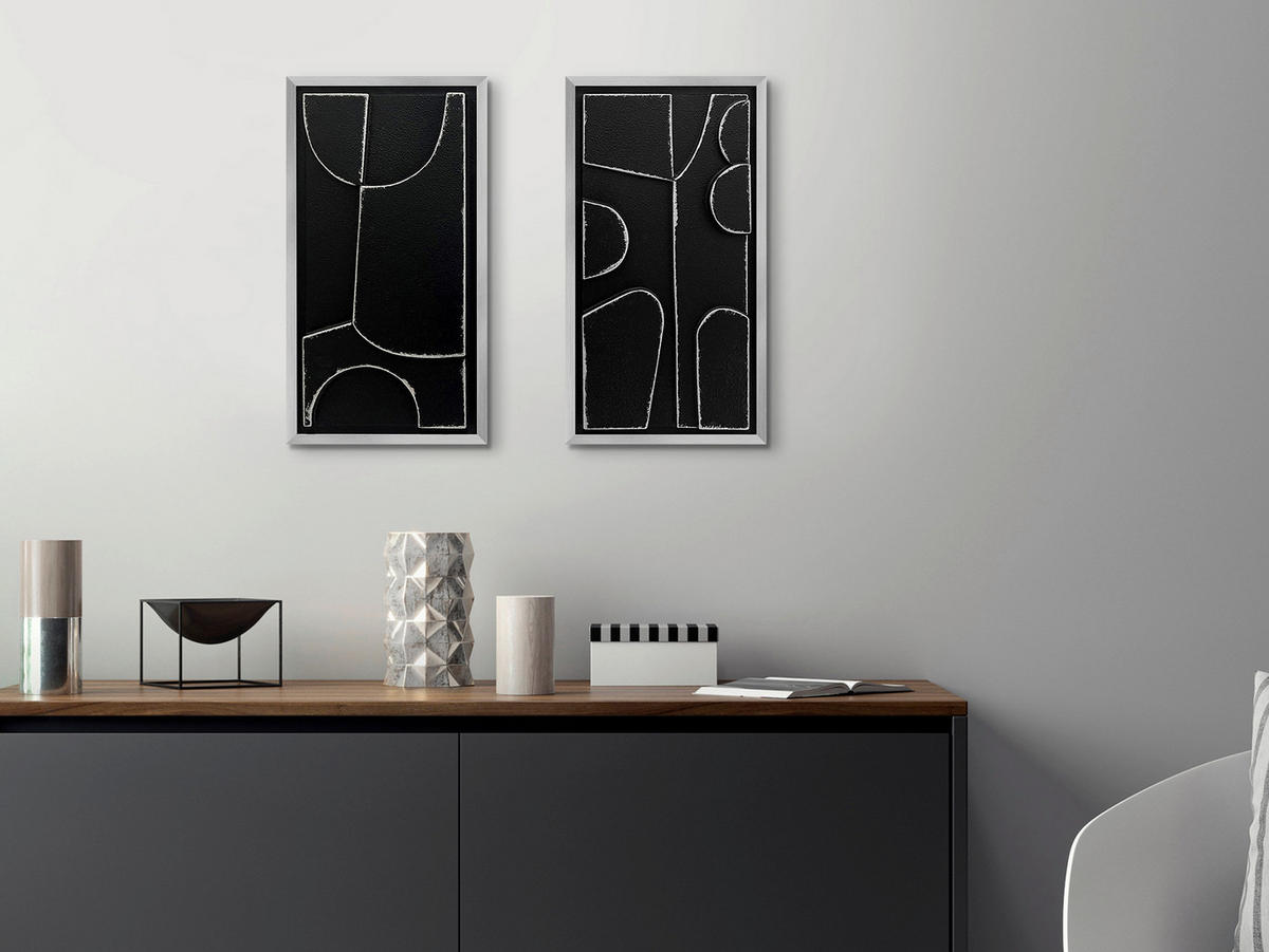 ORIGINALBILD Abstraktes  - Silberfarben/Schwarz, Trend, Holzwerkstoff/Kunststoff (30/55cm) - Monee