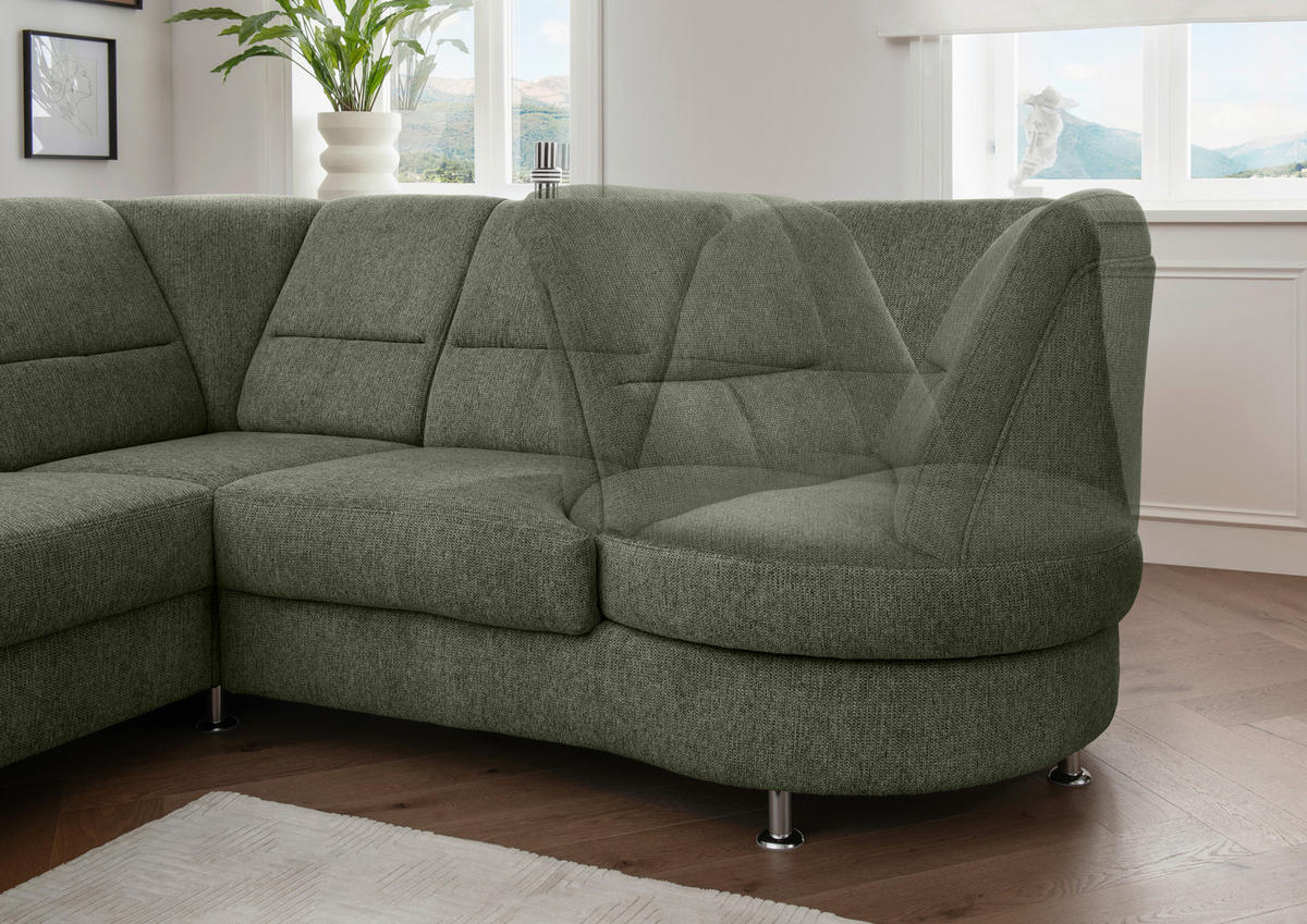 ECKSOFA in Chenille Dunkelgrün  275/236 cm  - Chromfarben/Dunkelgrün, MODERN, Textil/Metall (275/236cm) - Livetastic