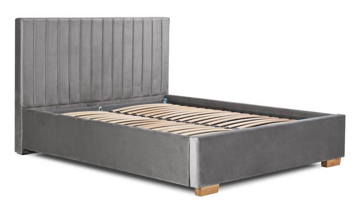 Pat tapitat 160x200 cm  in gri  - culoare lemn stejar/negru, Modern, metal/lemn (160/200cm) - Carryhome