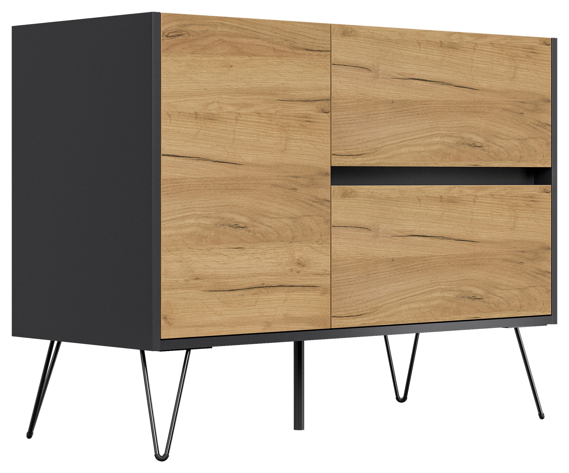 SIDEBOARD Posseik Industrial  in 99/75,8/42 cm  - Eichefarben/Graphitfarben, Design, Holzwerkstoff/Metall (99/75,8/42cm) - P & B