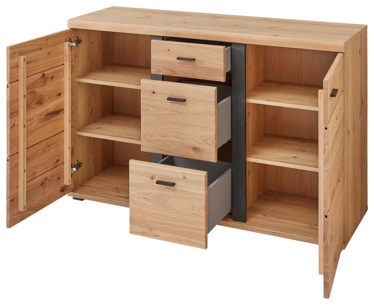 KOMMODE  in 134/86/43 cm  - Eschefarben/Schwarz, Design, Holzwerkstoff/Kunststoff (134/86/43cm) - Linea Natura