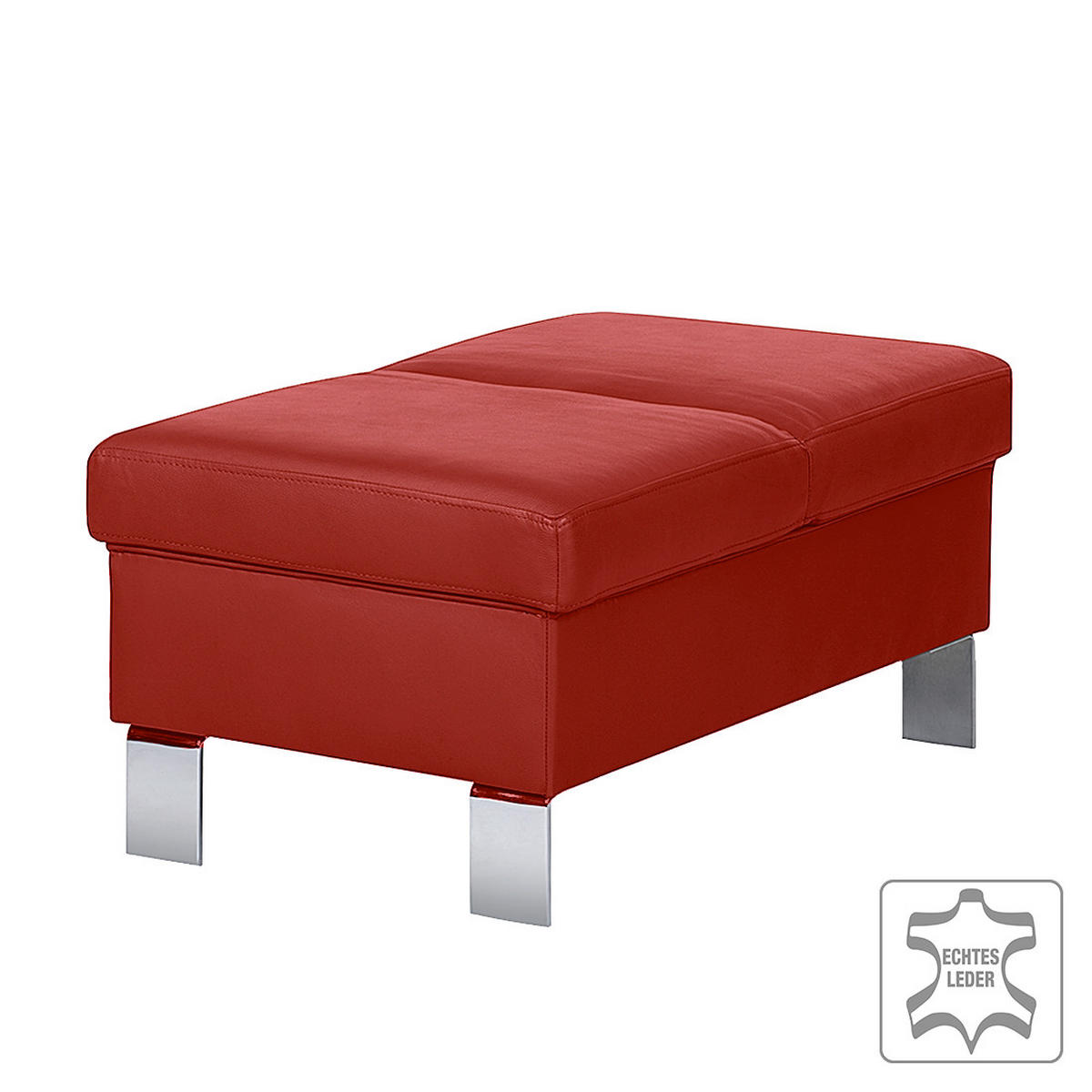 HOCKER in Leder Rot  - Chromfarben/Rot, Design, Leder/Metall (91/44/57cm) - Livetastic