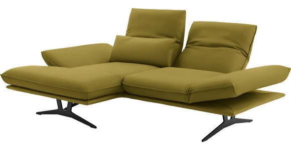 ECKSOFA in Echtleder Hellgrün  - Gelb/Schwarz, Design, Leder/Metall (130/210cm) - Dieter Knoll