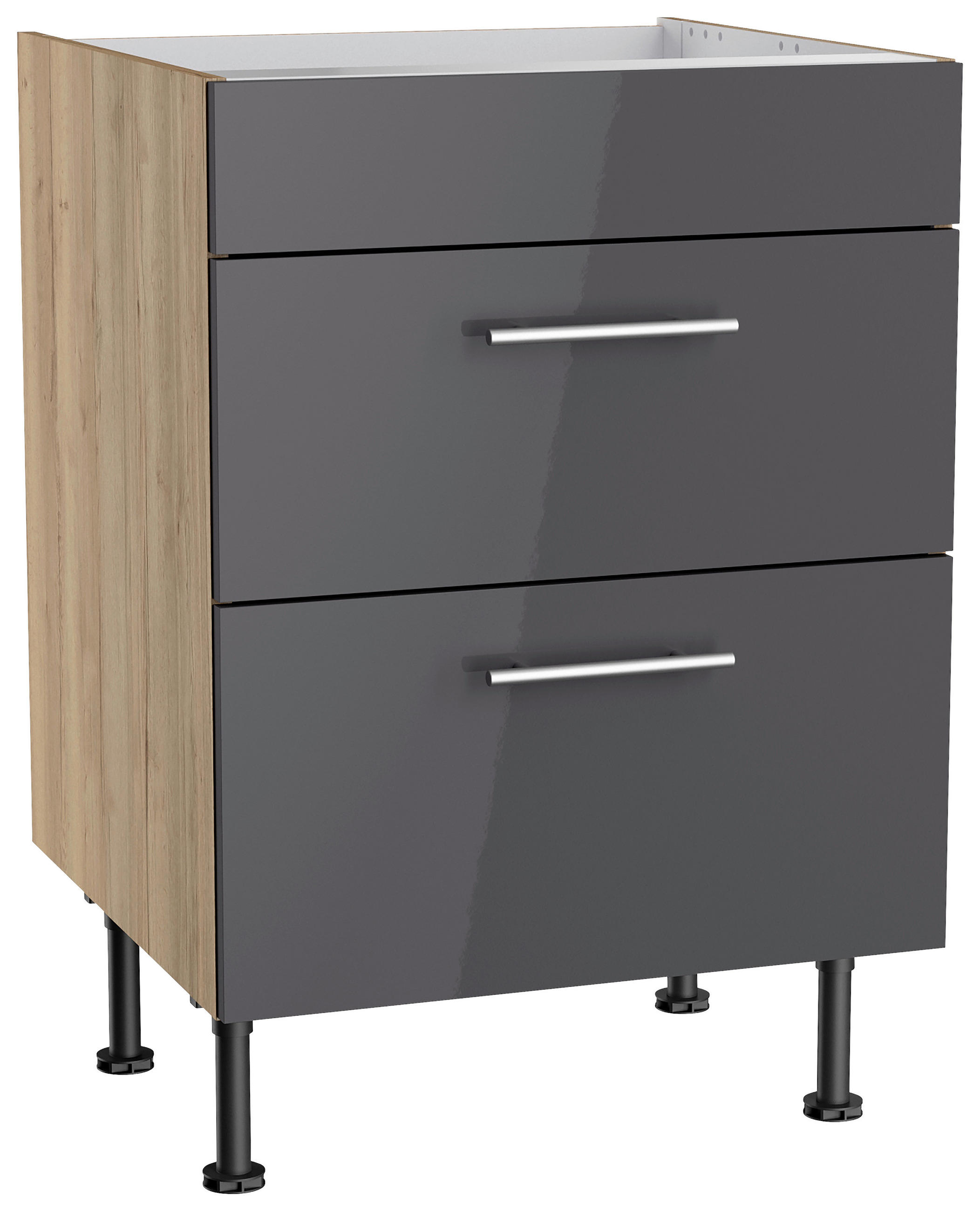 Thumbnail - Optifit Küchenleerblock, Anthrazit, Eiche, Metall, 3 Schubladen, seitenverkehrt montierbar, nur wie online abgebildet be...