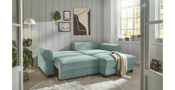 ECKSOFA Salbeigrün Cord - Salbeigrün/Schwarz, KONVENTIONELL, Kunststoff/Textil (255/185cm) - Hom`in
