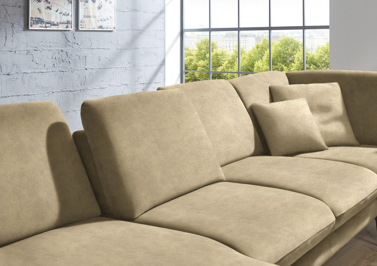 WOHNLANDSCHAFT in Velours Cappuccino  - Schwarz/Cappuccino, Design, Textil/Metall (180/344/208cm) - Dieter Knoll