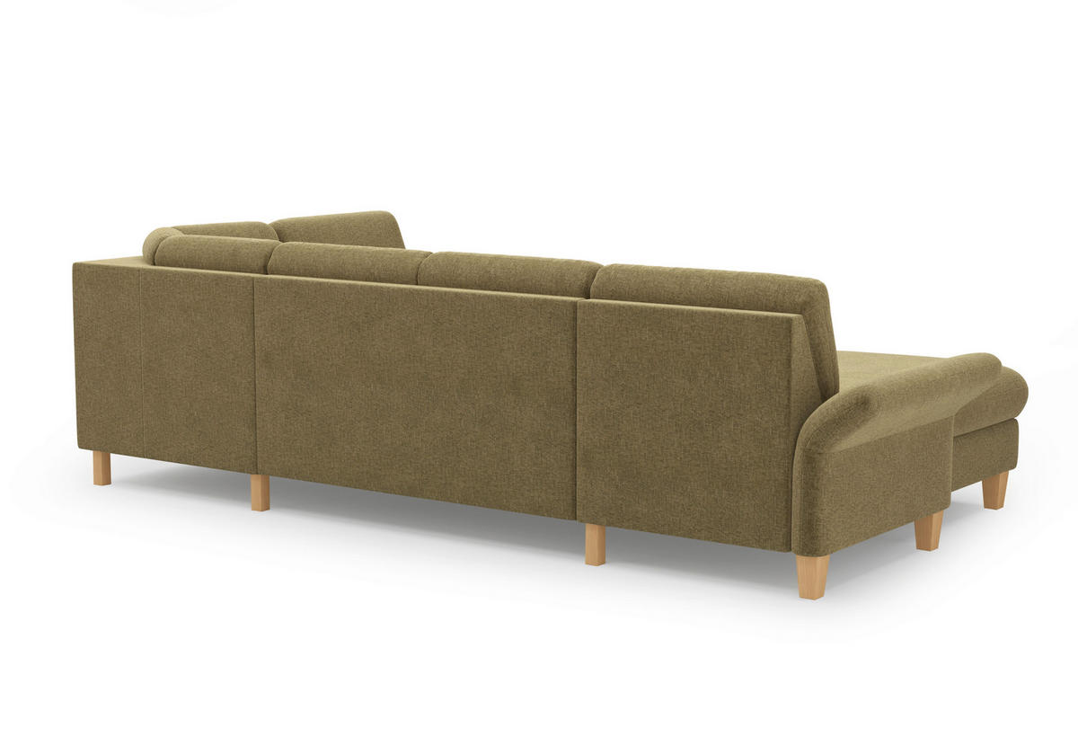 WOHNLANDSCHAFT Olivgrün Flachgewebe  - Eichefarben/Olivgrün, KONVENTIONELL, Holz/Textil (164/314/195cm) - Sit & More