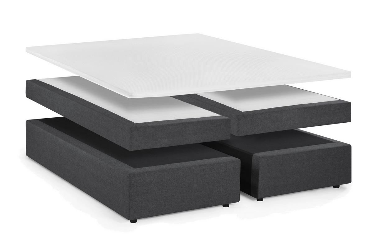 BOXSPRINGBETT 180/200 cm,  in Weiß, Dunkelgrau, Matratze, Topper, H3 + H3 = fest  - Dunkelgrau/Schwarz, Basics, Kunststoff/Textil (180/200cm) - Livetastic