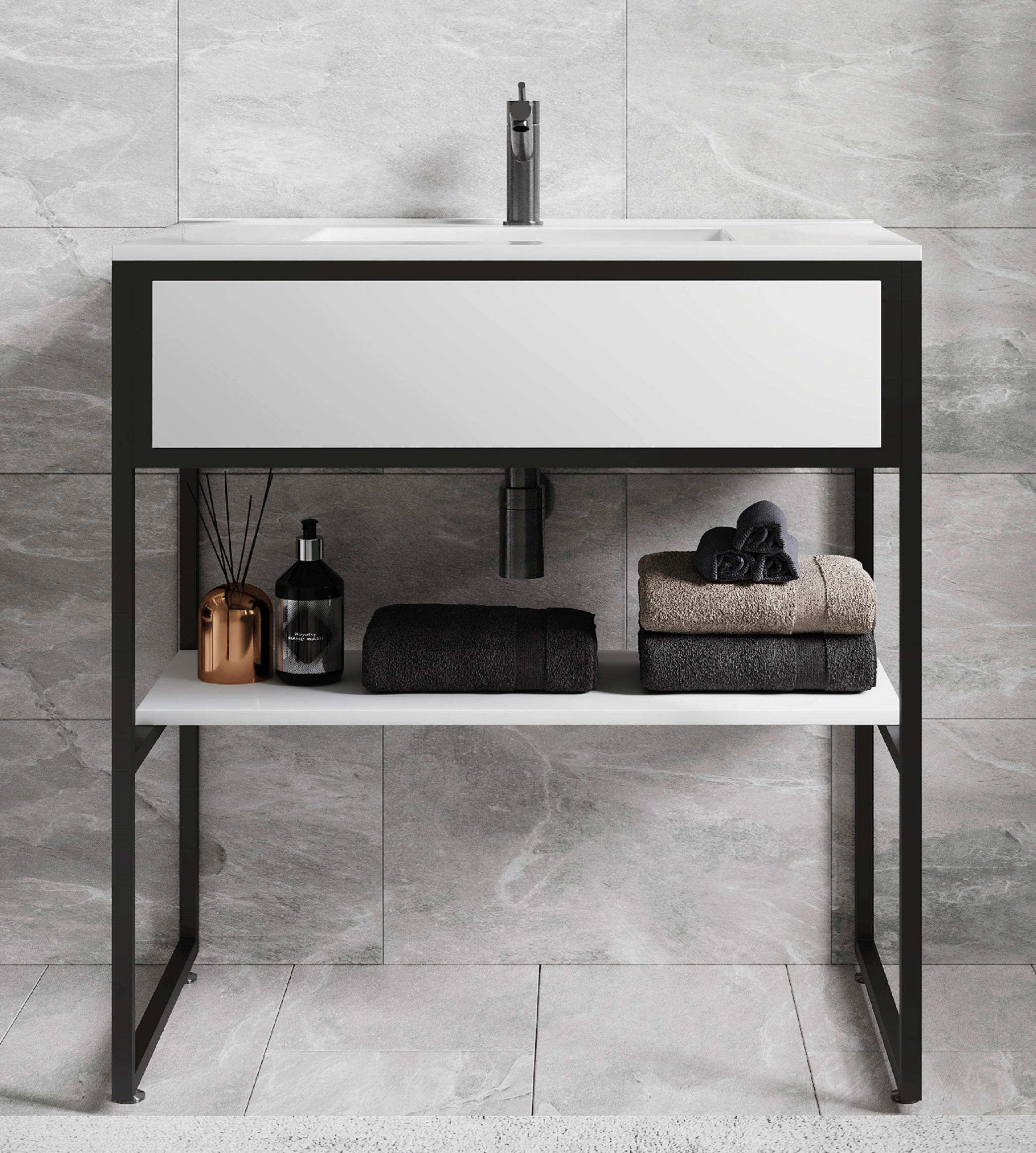 WASCHTISCHKOMBI 80 cm  - Schwarz/Weiß, MODERN, Keramik/Holzwerkstoff (80cm) - MID.YOU