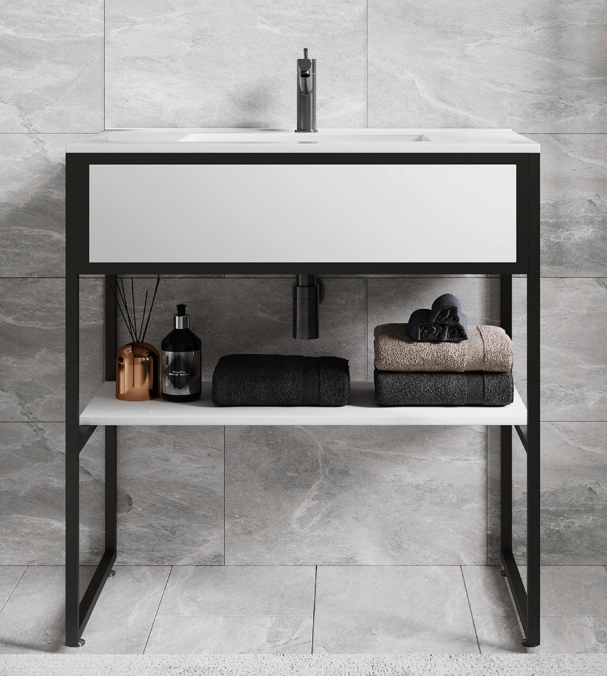 WASCHTISCHKOMBI 80 cm  - Schwarz/Weiß, MODERN, Keramik/Holzwerkstoff (80cm) - MID.YOU