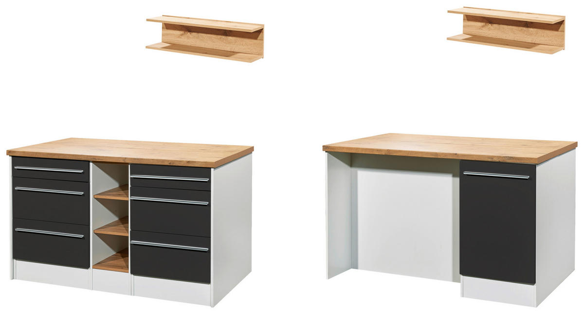KÜCHENBLOCK 320-150 cm   in Grau Hochglanz  - Wildeiche/Edelstahlfarben, Design, Holzwerkstoff/Kunststoff (320-150cm) - Respekta