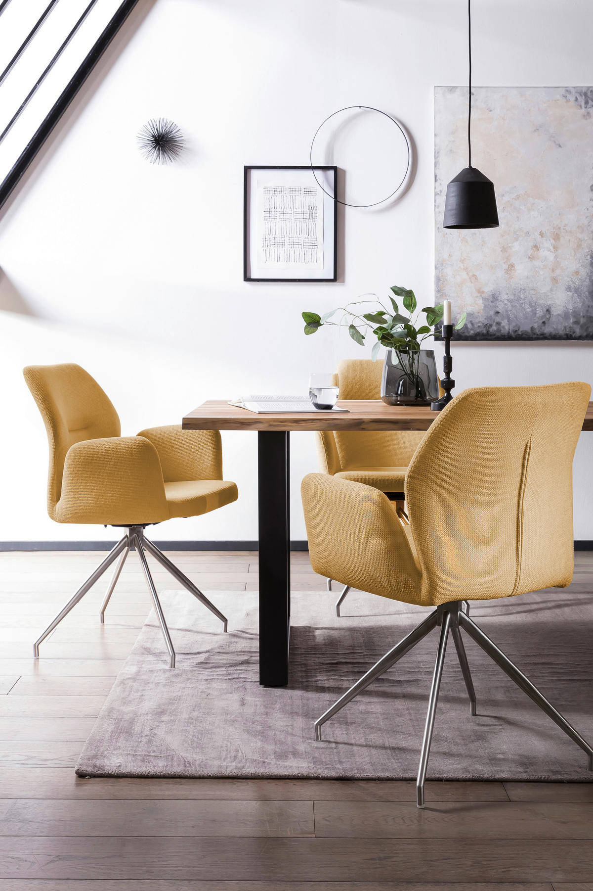 OTOČNÁ STOLIČKA, štruktúra, žltá - žltá/strieborná, Modern, kov/textil (60/89/62cm) - Livetastic